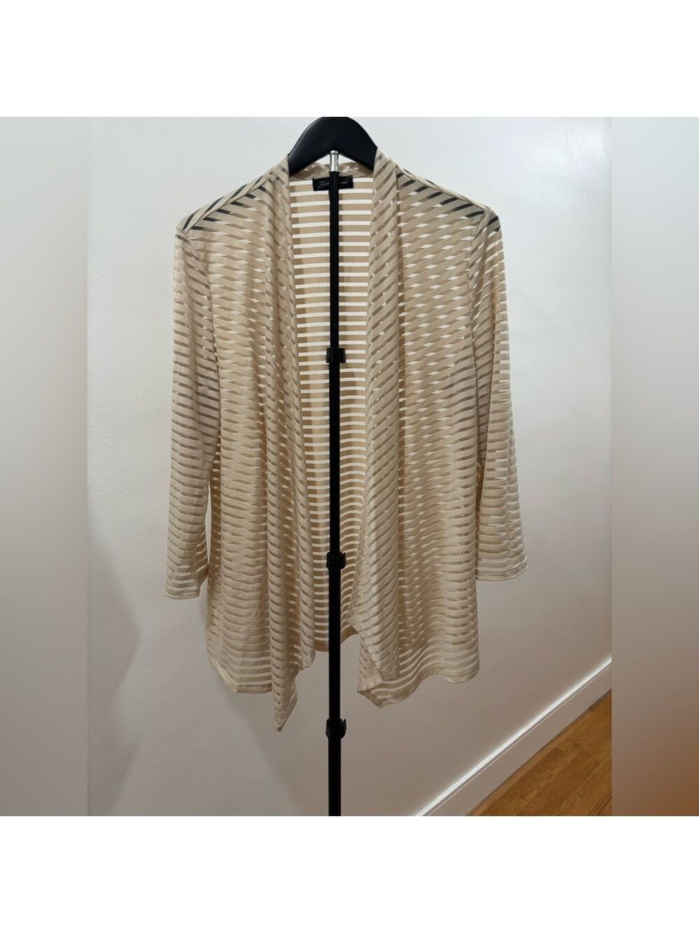 258. Slinky Brand Sheer Striped Open-Front Cardigan - Cream